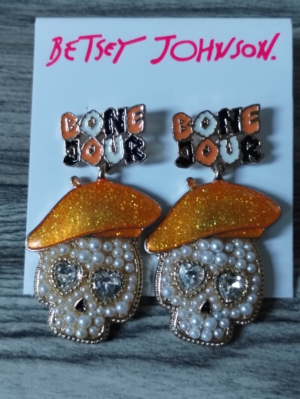Betsey Johnson Bone-Jour Drop Earrings